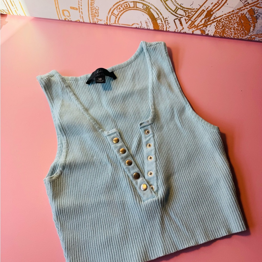 Light Blue Ribbed Button-Front Camisole - Picture 6 of 6